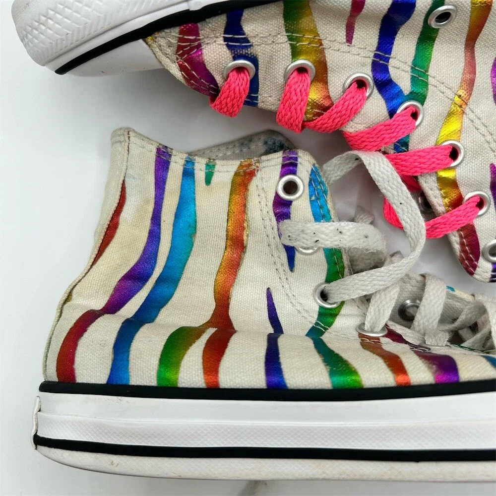 Converse Chuck Taylor All Star Youth High Top Sneakers Rainbow Zebra Girls Sz 2